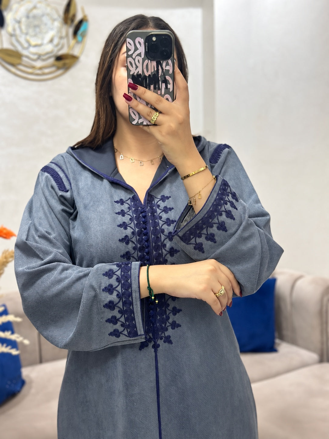 Djellaba Lina – Gris bleuté