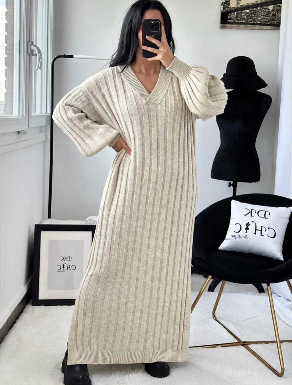 Robe Longue Côtelée Nuage